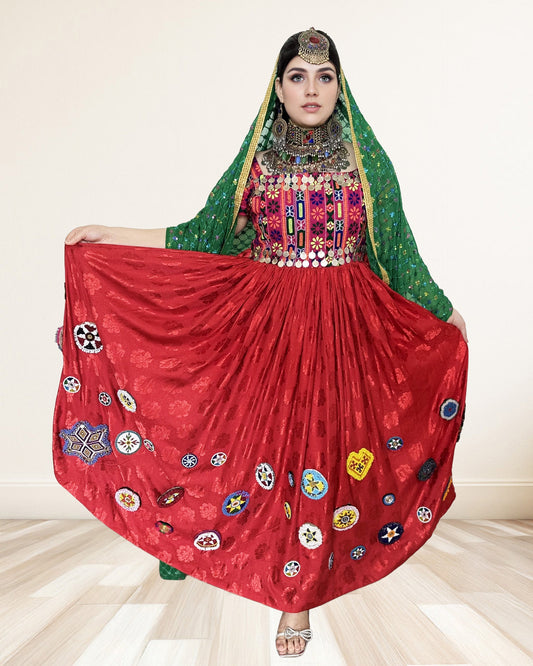 Red Traditional Afghan Dress Sadat Boutique
