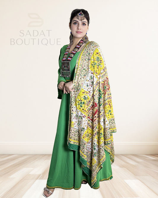 Elegant Green Flow Dress – Afghan Heritage with Vibrant Dupatta Sadat Boutique