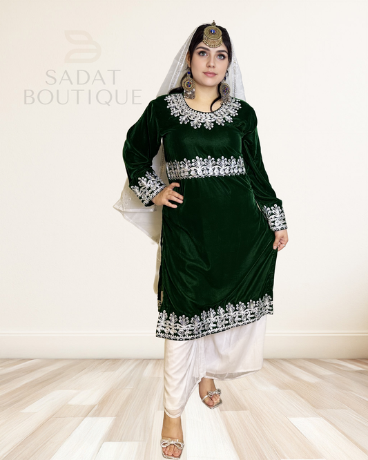 Shehnaaz Velvet Afghan Dress – Royal Elegance with Modern Modesty Sadat Boutique