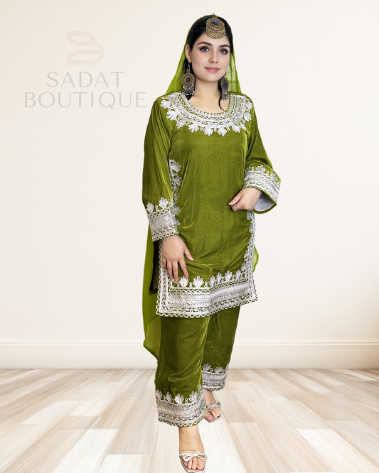 Zareen Velvet Set – Grace in Green for Modest Glamour Sadat Boutique
