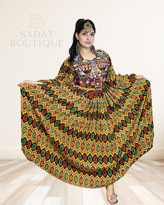 Zarina Tribal Majesty Dress – Handcrafted Afghan Heritage in Bold Color Sadat Boutique