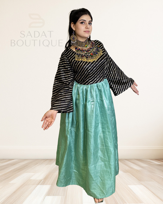 Ariana Shimmer Elegance – Modern Afghan Gown with Velvet & Shine Sadat Boutique