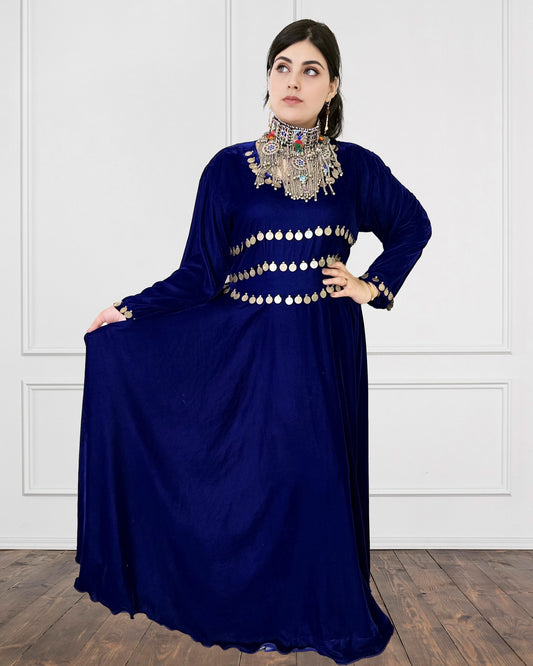 Velvet Afghan Dress with Coin Detailing Sadat Boutique