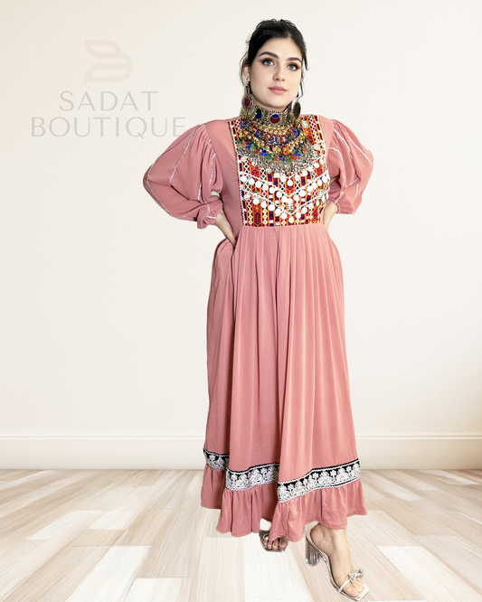 Soft Rose Pink Afghan Maxi Dress Sadat Boutique