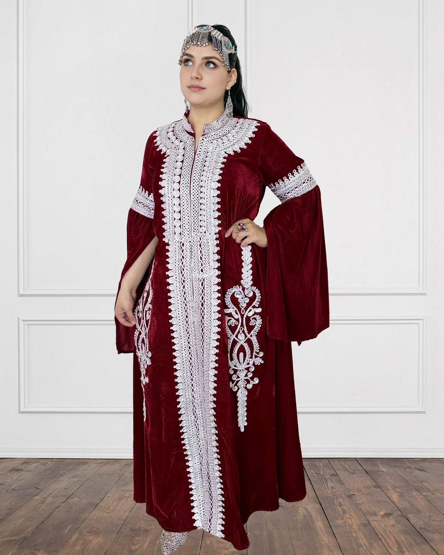 Imperial Maroon Charmadozi Afghan Velvet Gown Sadat Boutique