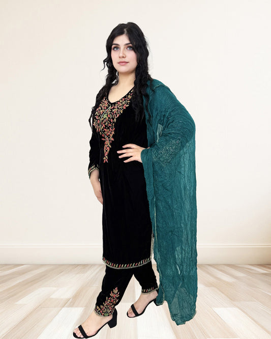 Black Velvet Embroidered Suit Sadat Boutique