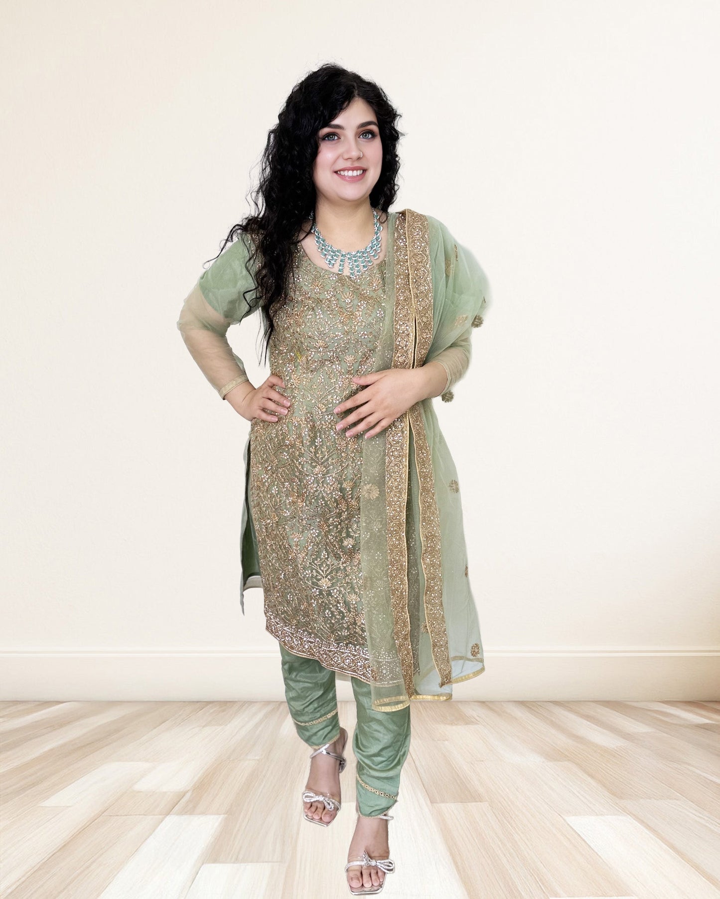Embroidered Party Suit Lightweight Elegance with Churidar Pants Sadat Boutique