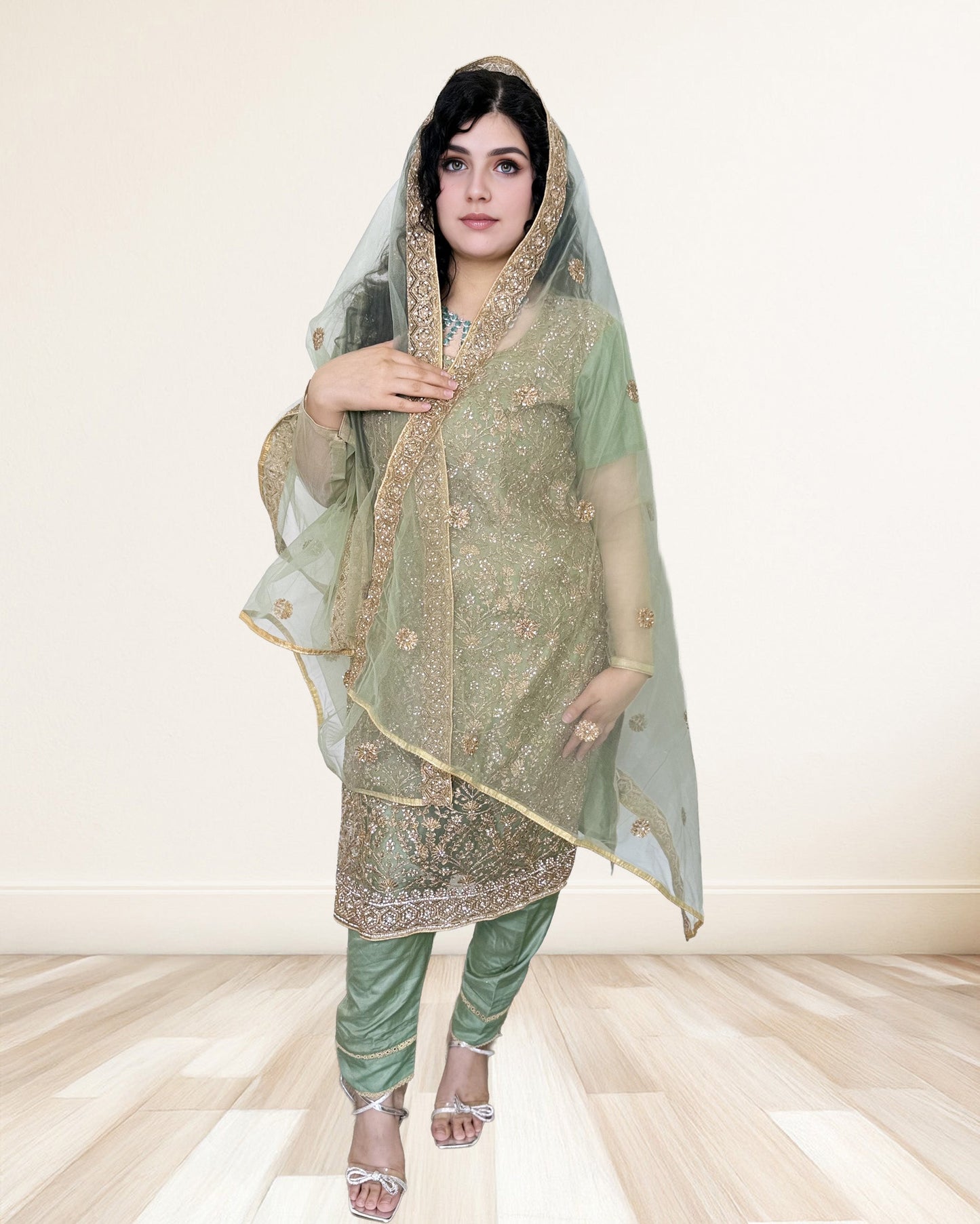 Embroidered Party Suit Lightweight Elegance with Churidar Pants Sadat Boutique