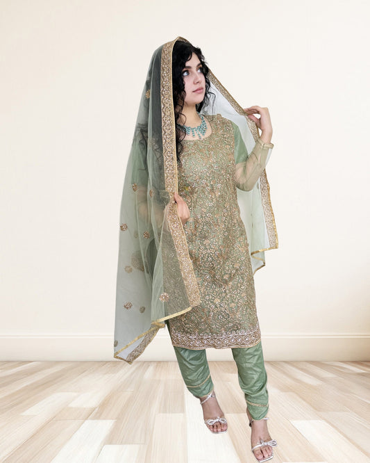 Embroidered Party Suit  Lightweight Elegance with Churidar Pants Sadat Boutique