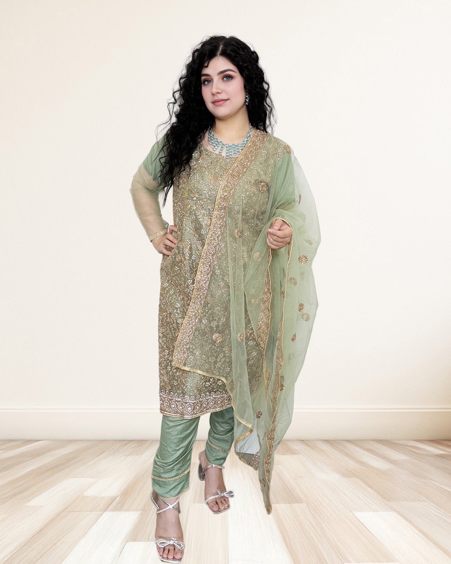 Embroidered Party Suit Lightweight Elegance with Churidar Pants Sadat Boutique