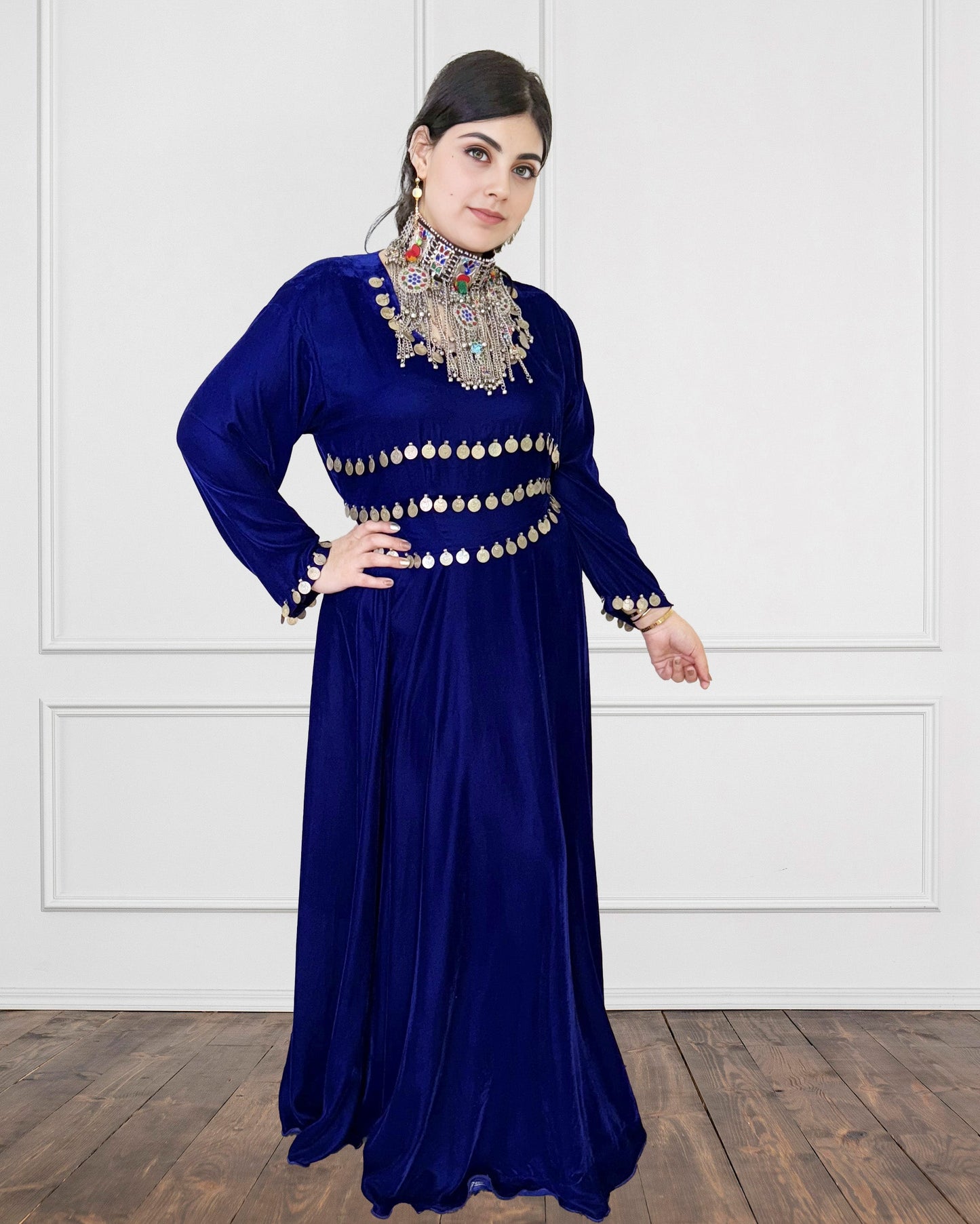 Velvet Afghan Dress with Coin Detailing Sadat Boutique
