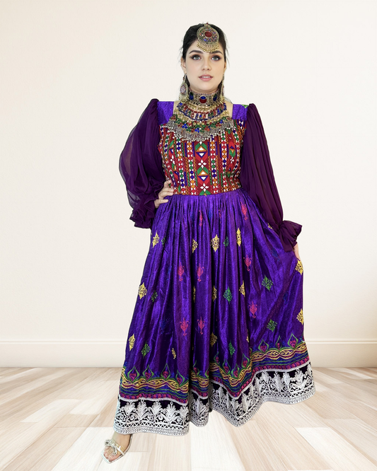 Regal Purple Modern Afghan Cultural Dress Sadat Boutique