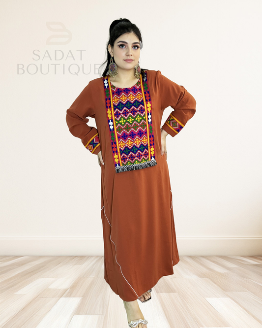 Sadaf Rust Afghan Dress Sadat Boutique