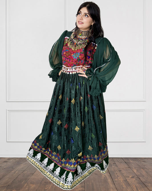Green Kochi Party Afghan Dress Sadat Boutique