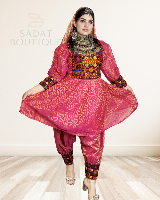 Radiant Hot Pink Traditional Afghan Modern Dress Sadat Boutique