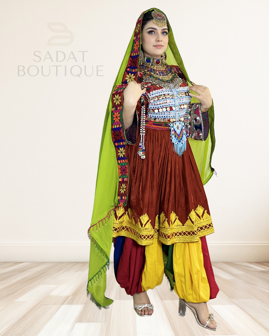 Ziba Rust Velvet Afghan Dress Set Sadat Boutique