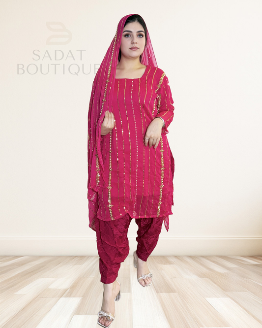 Radiant Red Sequin Salwar Kameez – Bold, Bright & Beautiful Sadat Boutique