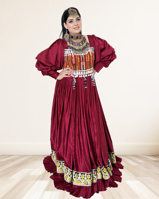 Deep Maroon Premium Afghan Dress Sadat Boutique