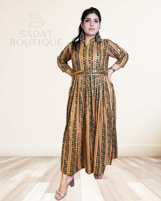 Zarifa Afghan Maxi Dress – Timeless Florals in Golden Elegance Sadat Boutique