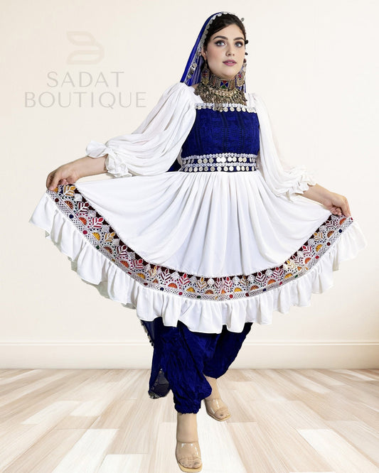 Ivory–Cobalt Afghan Kuchi Set Sadat Boutique