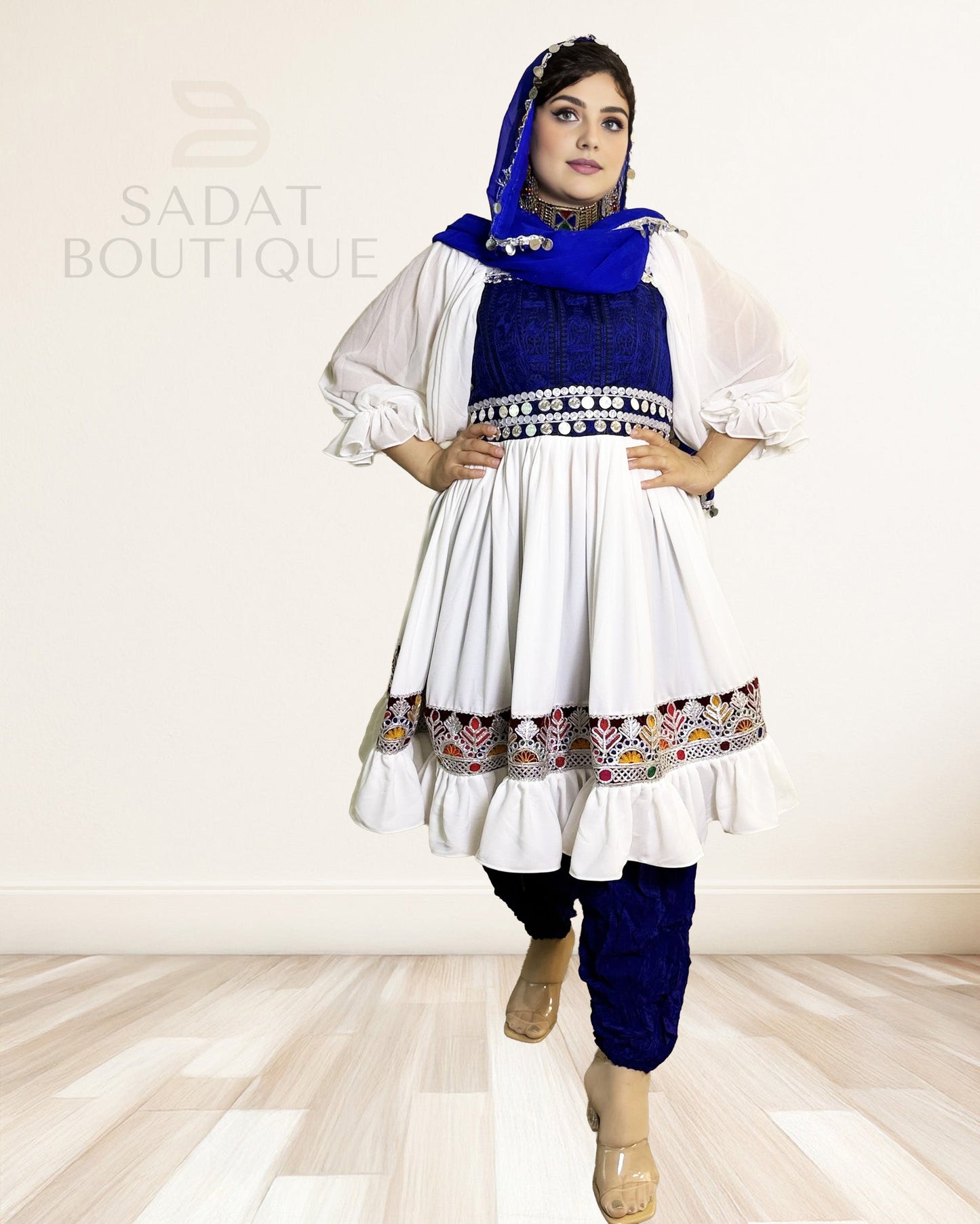 Ivory–Cobalt Afghan Kuchi Set Sadat Boutique