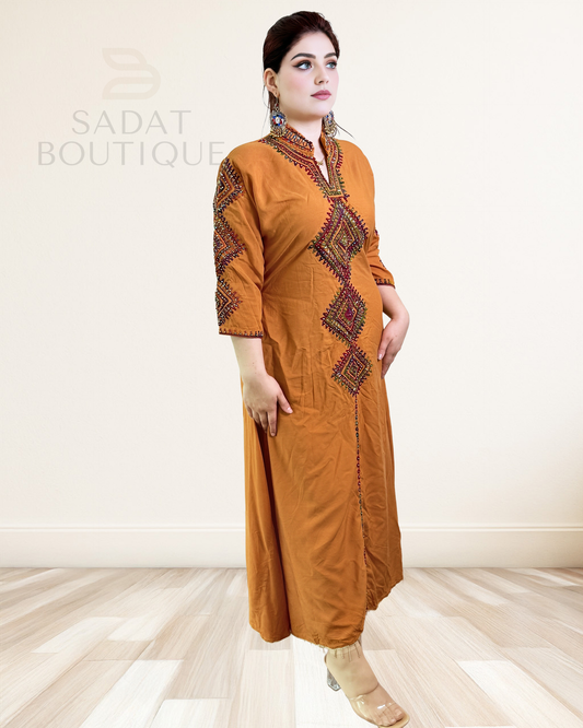 Rust Traditional Afghan Dress – Handcrafted Tribal Beauty by Sadat Boutique Sadat Boutique
