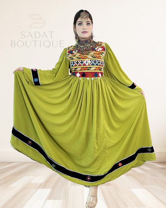 Olive Green Afghan Beaded Maxi Sadat Boutique