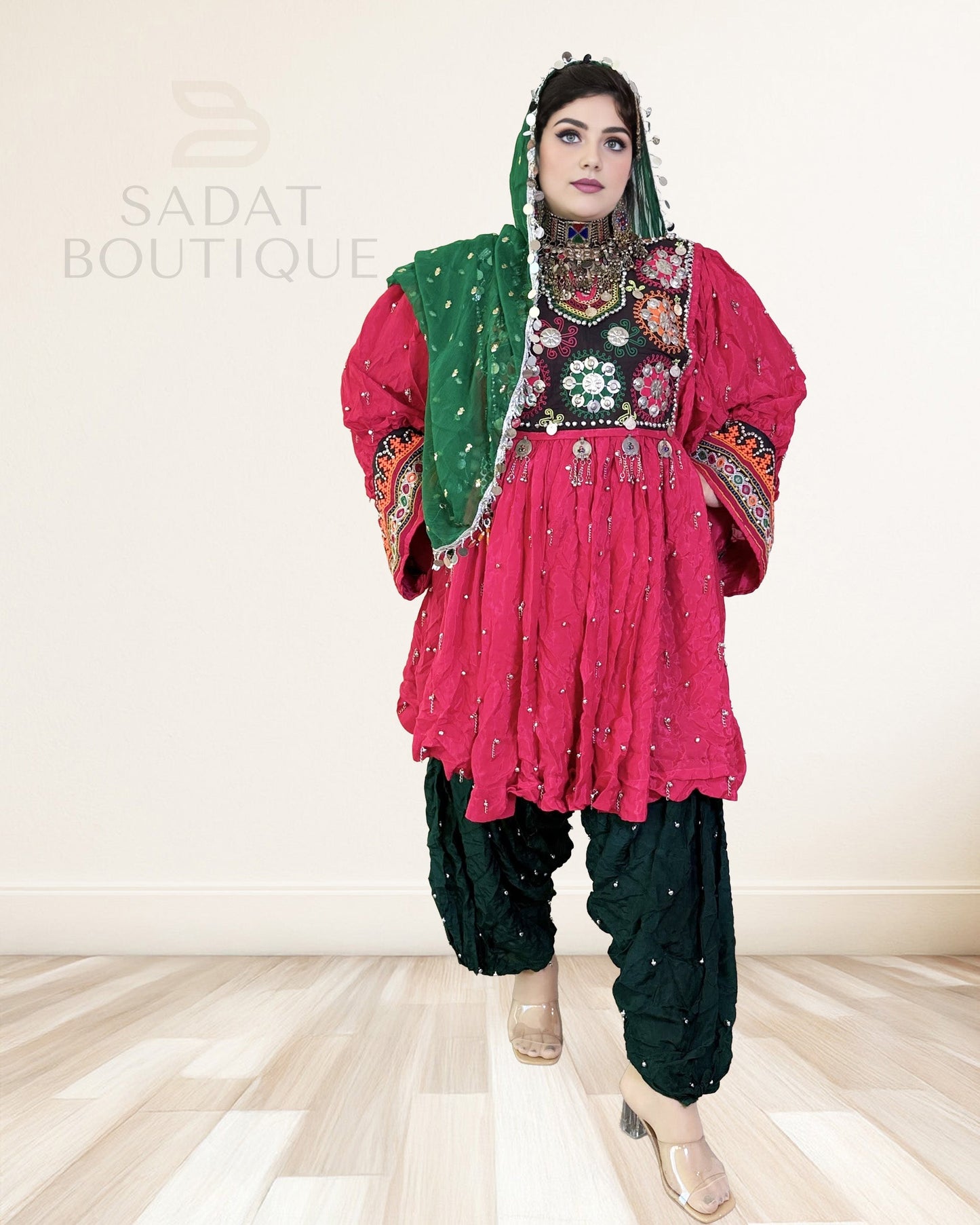 Raspberry–Emerald Kuchi Set Sadat Boutique