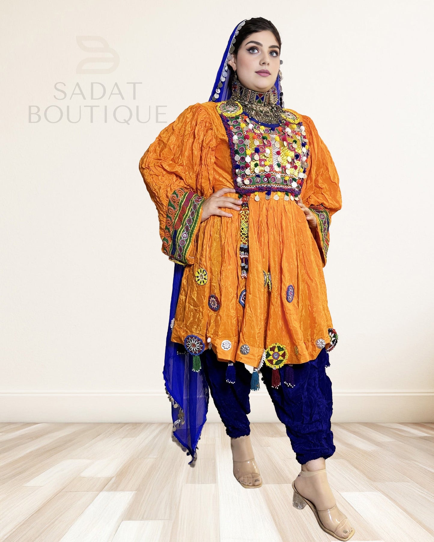 Saffron–Cobalt Afghan Kuchi Set Sadat Boutique