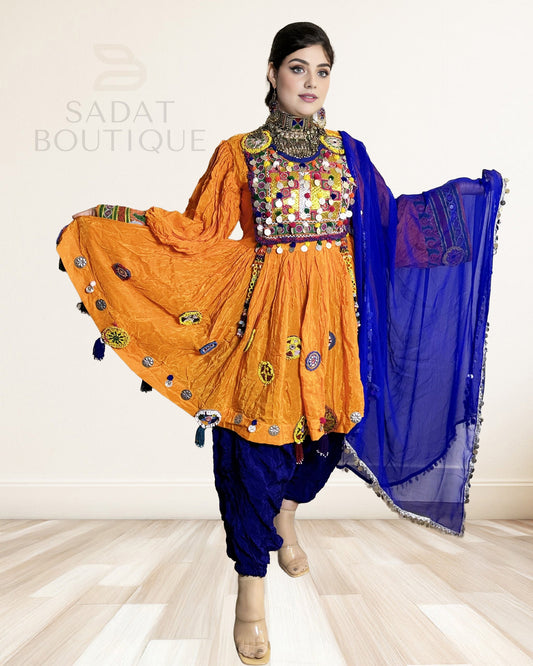 Saffron–Cobalt Afghan Kuchi Set Sadat Boutique