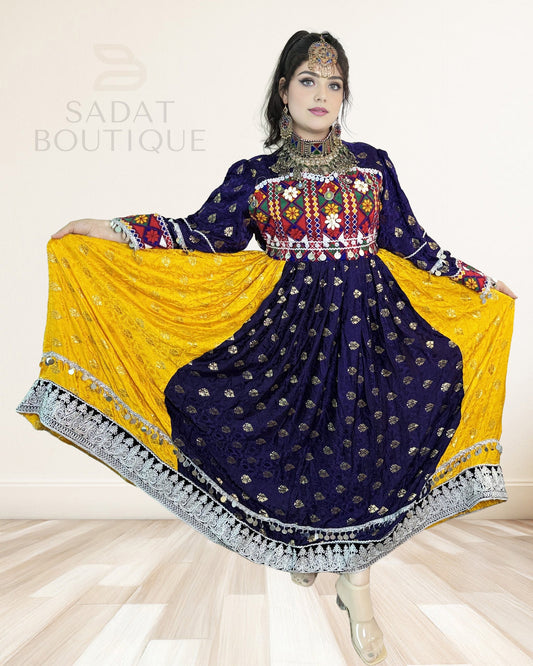 Midnight & Saffron Afghan Mirrorwork Maxi Sadat Boutique