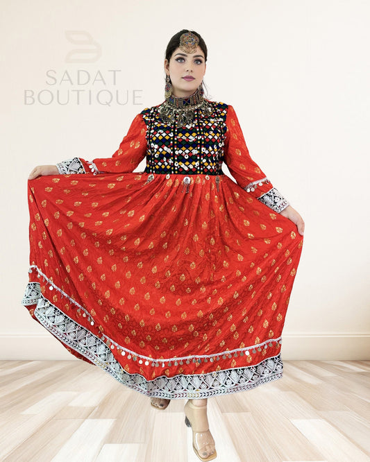 Crimson Afghan Mirrorwork Maxi Sadat Boutique