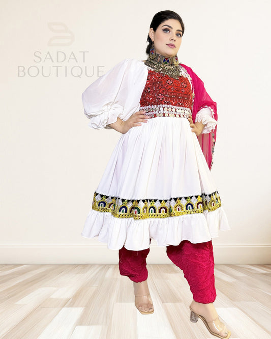 Ivory–Crimson Afghan Kuchi Set Sadat Boutique