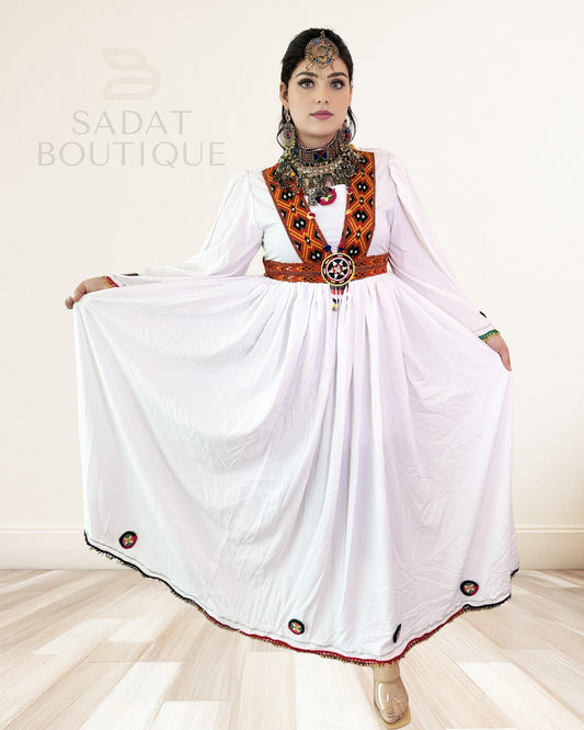 White Afghan Beaded Maxi Sadat Boutique