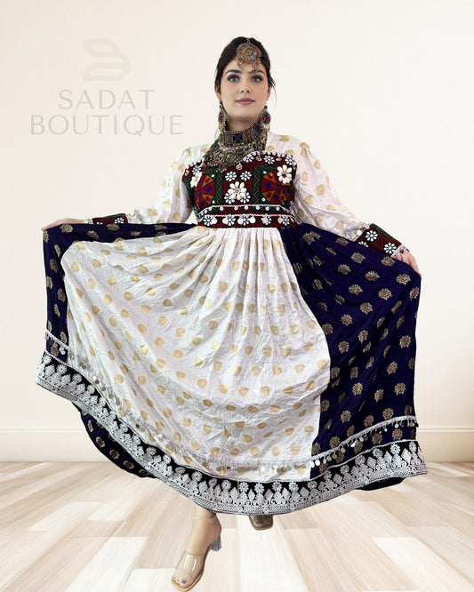 Ivory & Midnight Afghan Mirrorwork Maxi Sadat Boutique