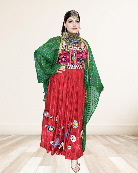 Red Traditional Afghan Dress Sadat Boutique