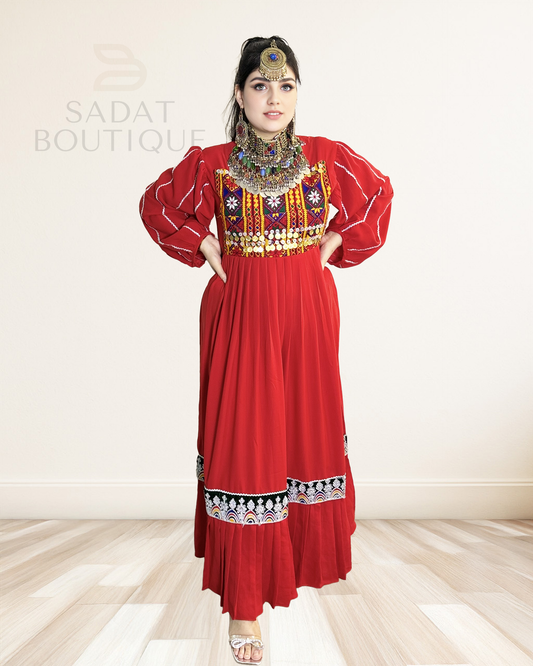 Afghan Dress with Embroidered Bodice & Pleated He Sadat Boutique