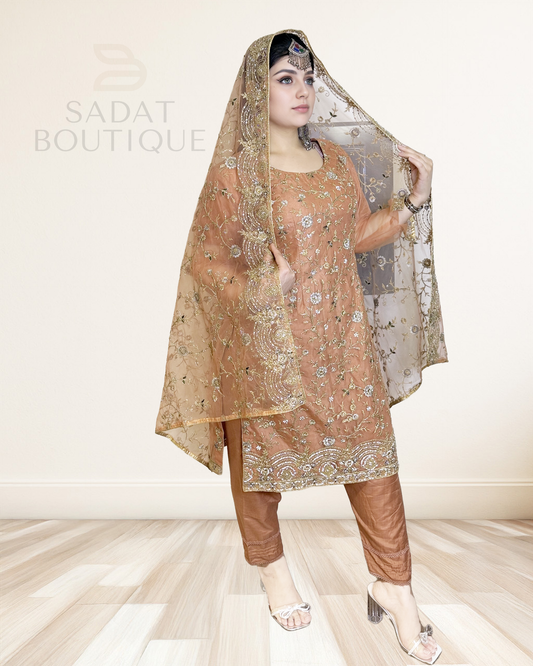 Embellished Copper Net Dress Sadat Boutique