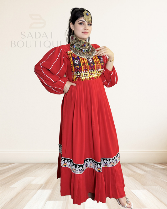 Afghan Dress with Embroidered Bodice & Pleated He Sadat Boutique