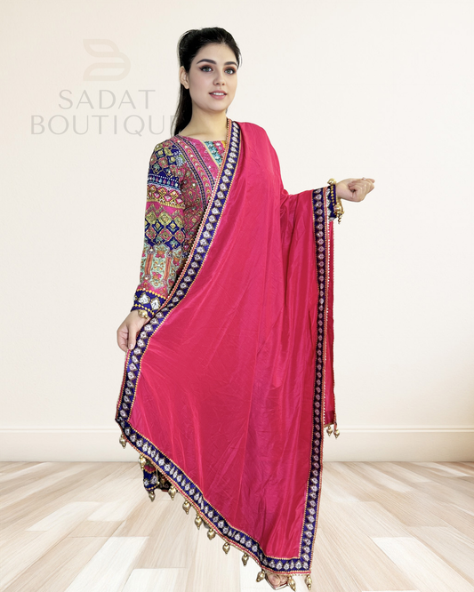 Royal Mosaic Afghan Dress – Vibrant Embroidery on Fuchsia Base Sadat Boutique