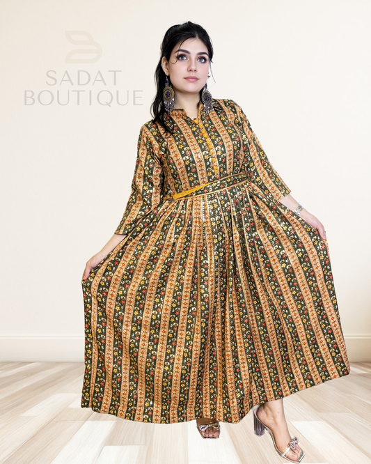 Zarifa Afghan Maxi Dress – Timeless Florals in Golden Elegance Sadat Boutique