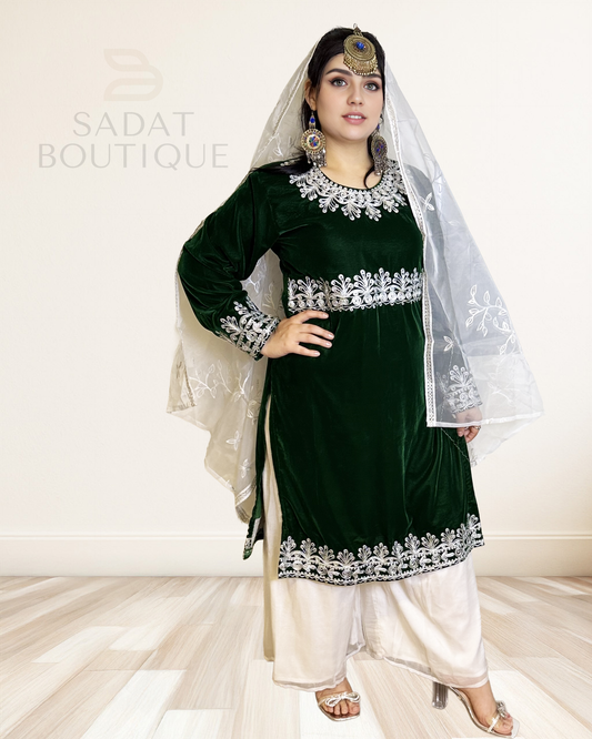 Shehnaaz Velvet Afghan Dress – Royal Elegance with Modern Modesty Sadat Boutique