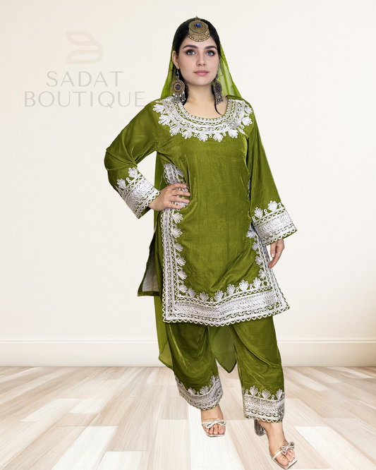 Zareen Velvet Set – Grace in Green for Modest Glamour Sadat Boutique