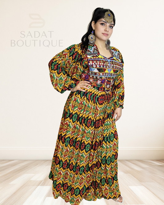 Zarina Tribal Majesty Dress – Handcrafted Afghan Heritage in Bold Color Sadat Boutique