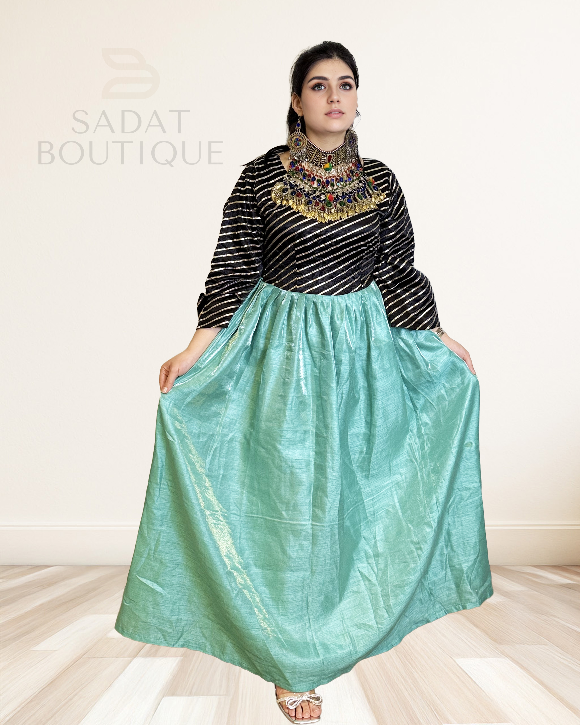 Ariana Shimmer Elegance – Modern Afghan Gown with Velvet & Shine Sadat Boutique