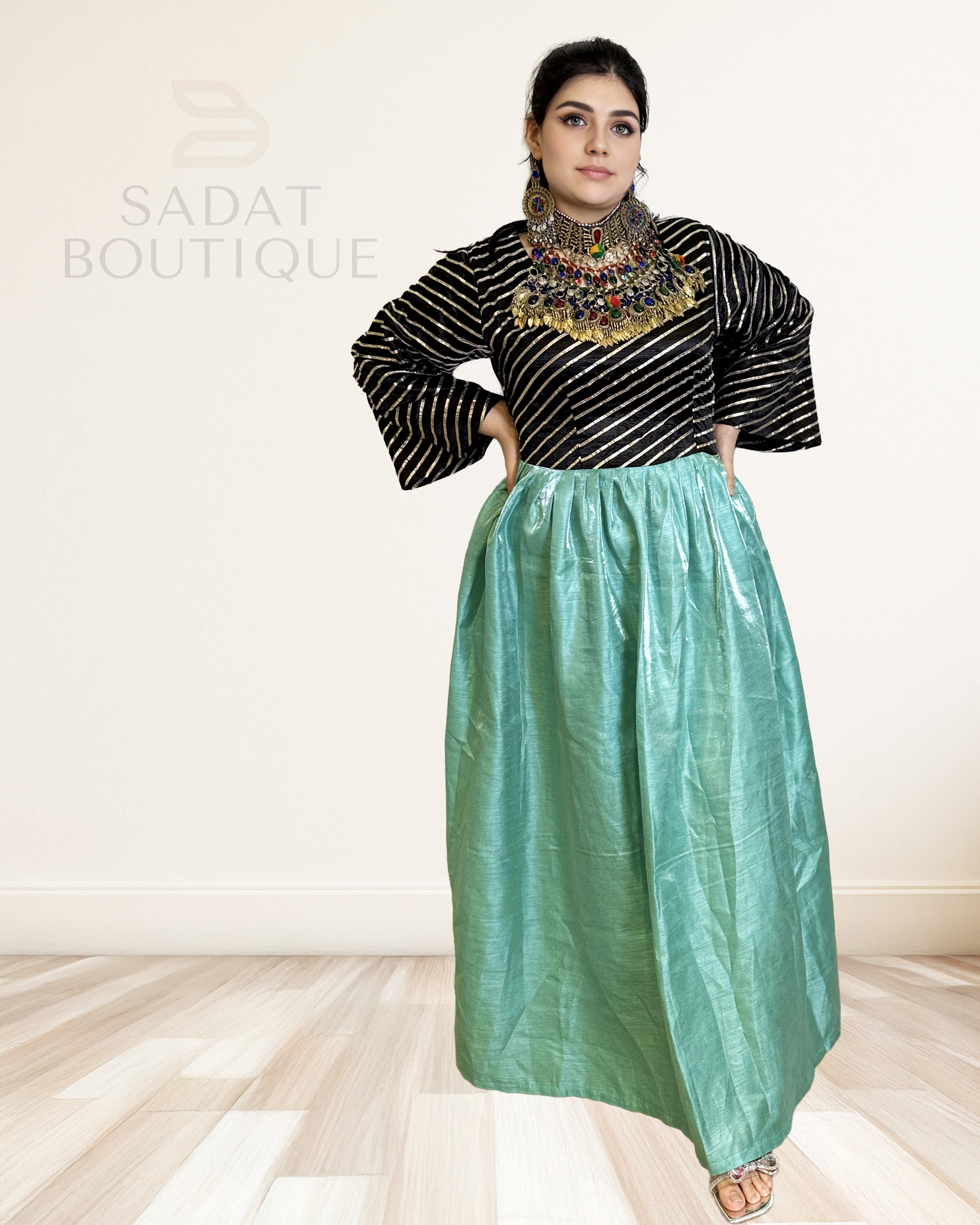 Ariana Shimmer Elegance – Modern Afghan Gown with Velvet & Shine Sadat Boutique
