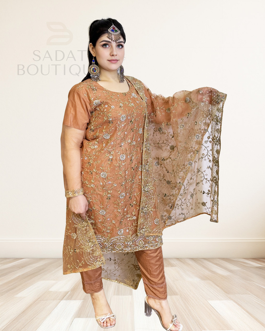 Embellished Copper Net Dress Sadat Boutique