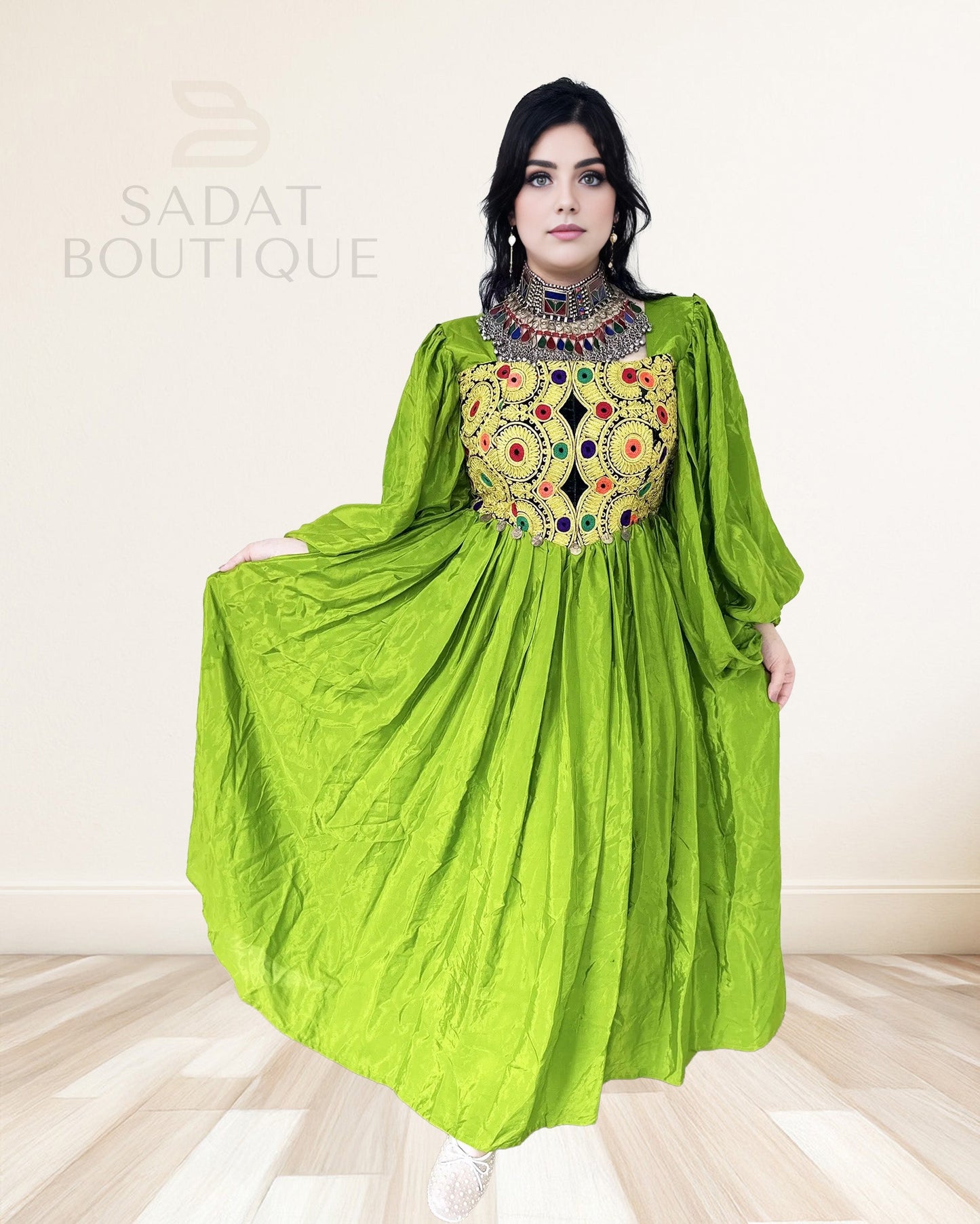 Zarmina – Light Afghan Kuchi Party Dress (Free-Size) Sadat Boutique