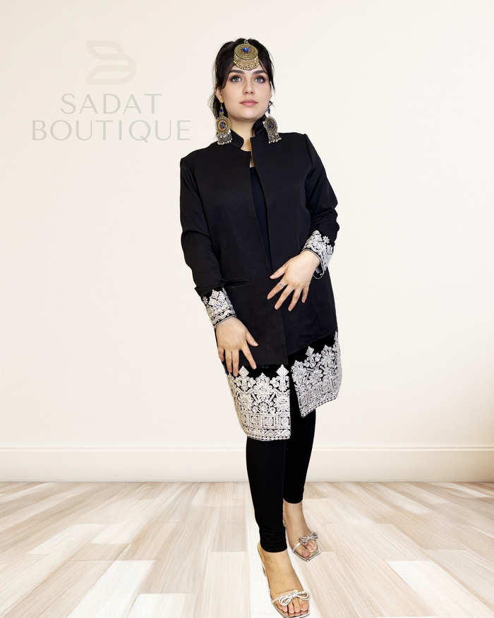 Charmadozi Black Chapan Overcoat