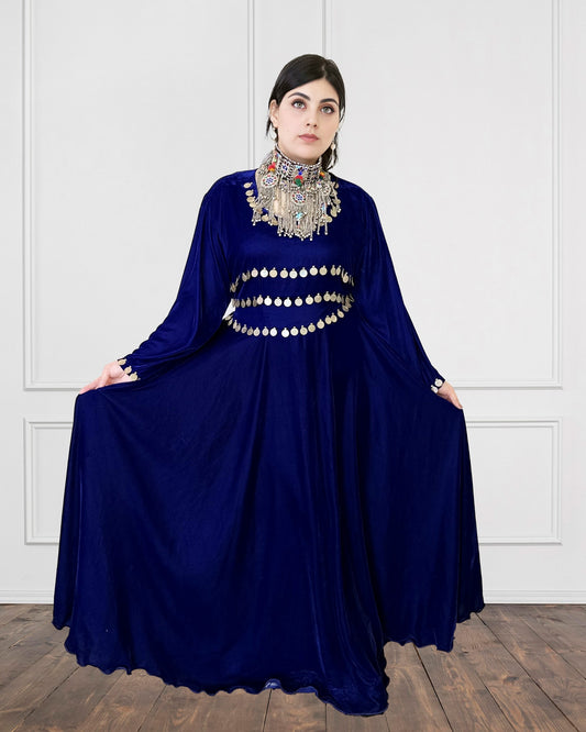 Velvet Afghan Dress with Coin Detailing Sadat Boutique